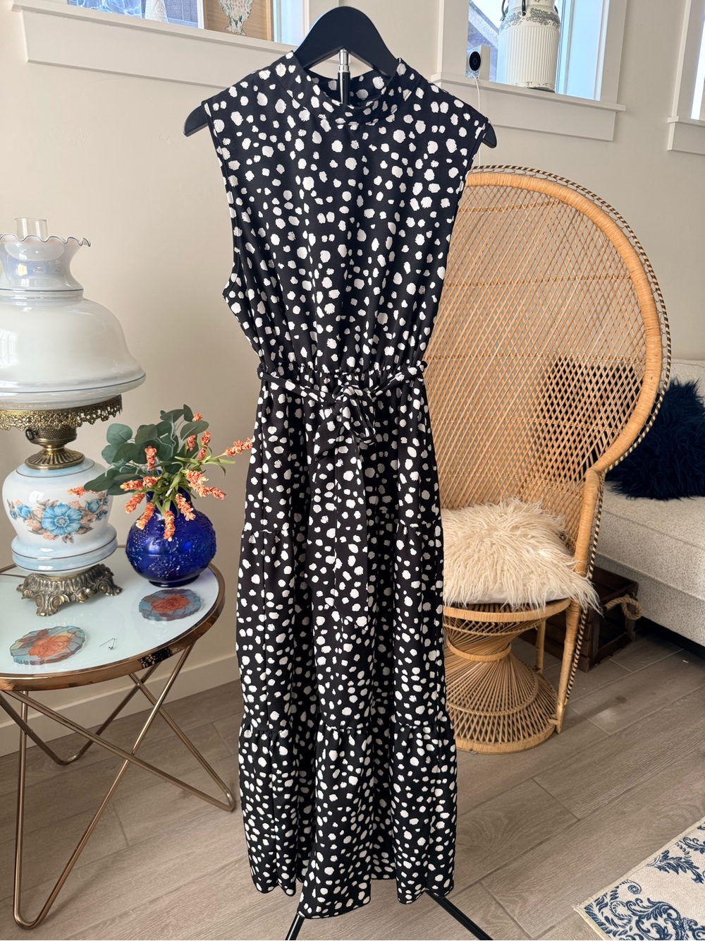 Black & White Polka Dot Midi Dress - Picture 2 of 6
